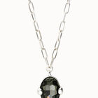 Long necklace with large gray oval faceted crystal
